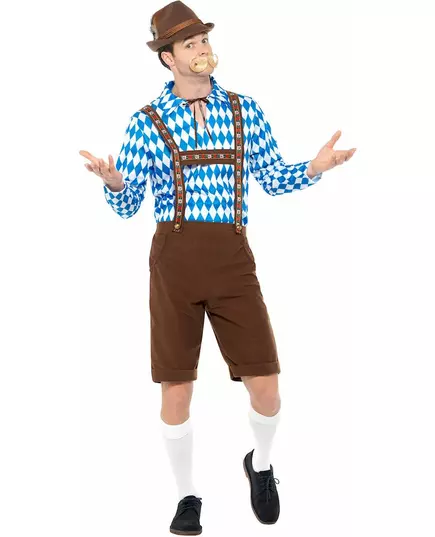 Blue and brown Bavarian costume for adults, Size: Large, image 2