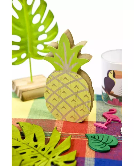 Yellow and green wooden pineapple decoration 12 cm, image 2