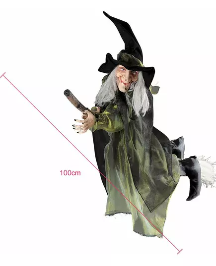 100 cm Halloween-dekorasjon med flygende heks på kosteskaft, bilde 2