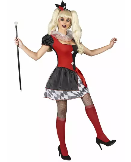 Red and black harlequin costume for women, Size: Small, image 2