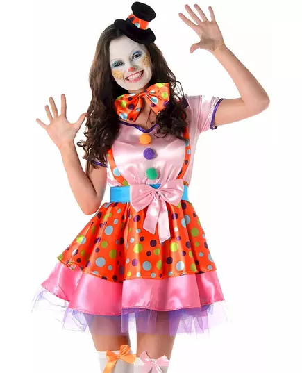Women's colorful polka dot clown costume, Size: Small, image 2