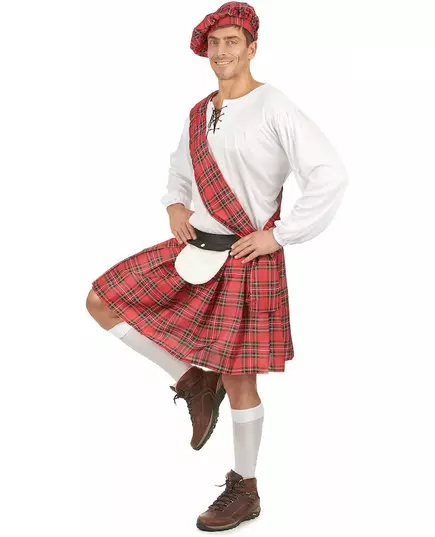 Red and white Scottish costume for men, Size: Medium, image 2