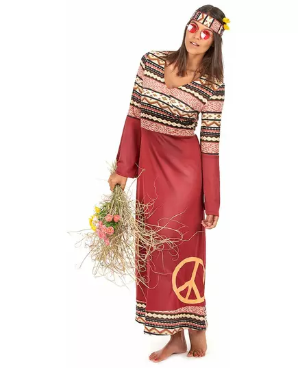 Burgundy hippie costume for women, Size: Medium, image 2