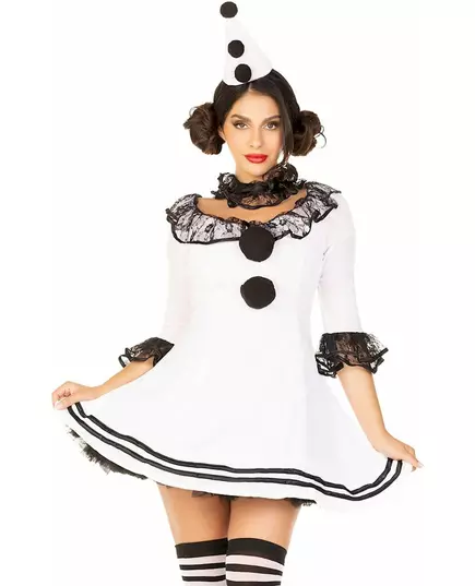 Sexy hvitt Pierrot-kostyme til kvinner, Størrelse: Small/Medium (38-40), bilde 2