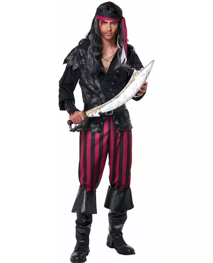 Stripete piratkostyme for menn, Størrelse: Medium, bilde 2