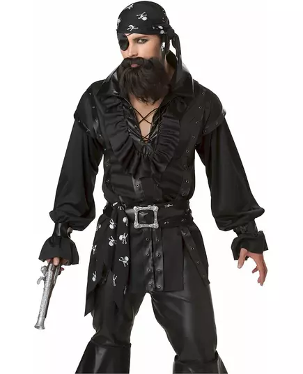 Men's black shirt pirate costume, image 2
