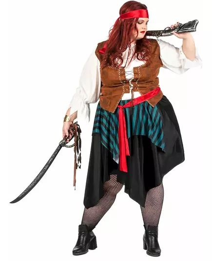 Blått og svart stripete piratkostyme til dame i pluss størrelse, bilde 2