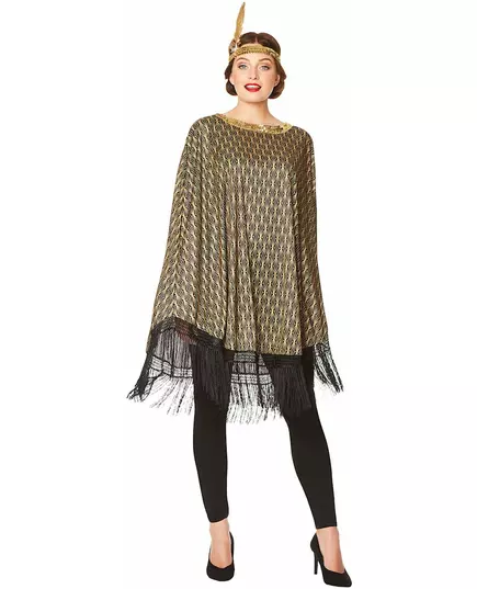 Gyllen Charleston poncho-kostyme for kvinner, bilde 2