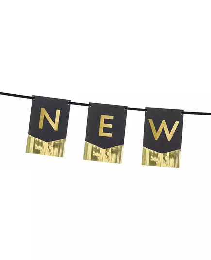 Happy New Year Black and Gold Bunting Garland 135cm, image 2