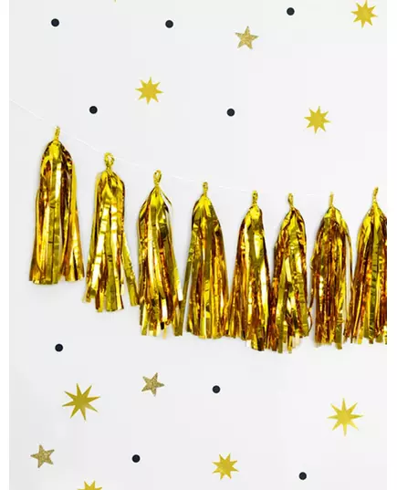 Tassel garland 12 metallic gold pompoms 1.5m, image 2