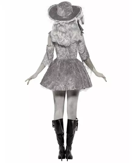 Women's satin effect pirate ghost costume for Halloween, Size: Medium, image 2