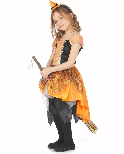Witch costume with spider veil for girls, Size: 3-4 years (92-104 cm), image 2