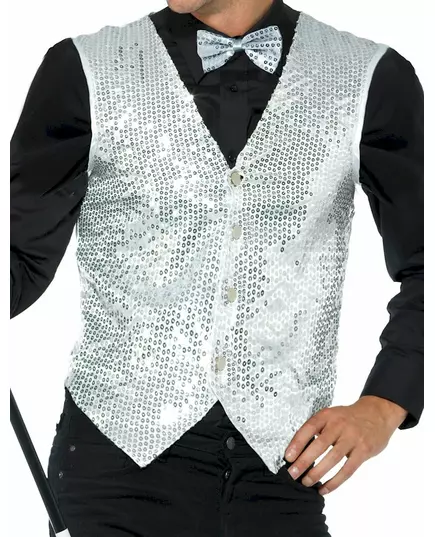 Adult silver sequin vest, Size: Small, image 2