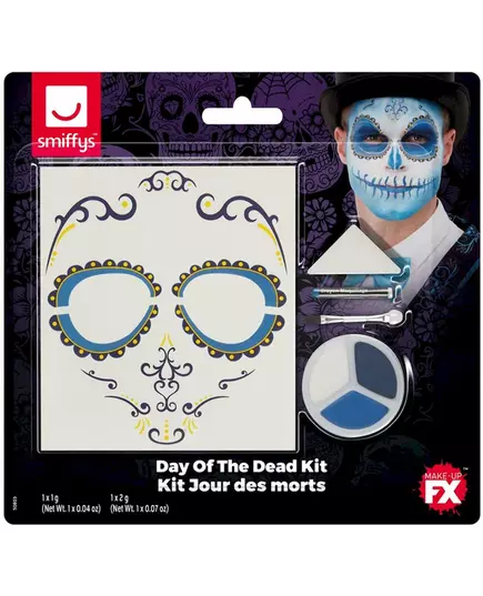 Blå Dia de los Muertos sminke- og tatoveringssett for voksne, bilde 2