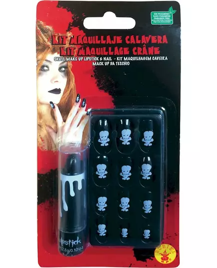Adult Skull Lipstick and False Nail Kit, image 2
