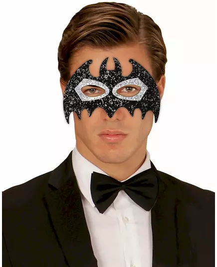 Svart og grå skinnende flaggermusmaske for voksne, bilde 2