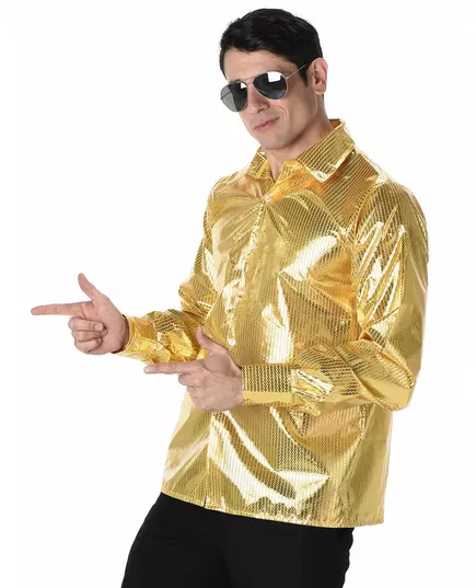Men's gold sequin disco shirt, Size: Small, image 2