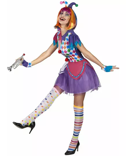 Harlekinkostyme med fargerike pomponger for kvinner, Størrelse: Large, bilde 2