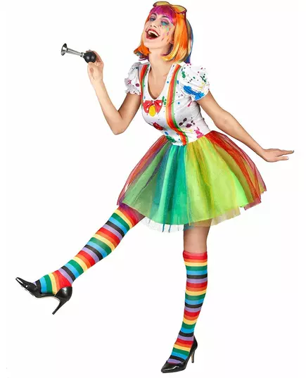 Women's multicolored paint clown costume, Size: Medium, image 2