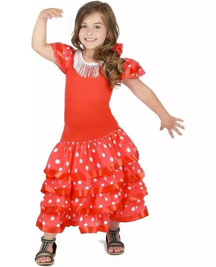 Red Flamenco Dancer Costume with White Polka Dots for Girls, Size: 10-12 years (130-140 cm), image 2