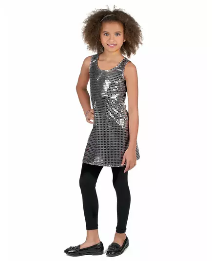 Girls' silver sequin disco costume, Size: 7-9 years (M), image 2