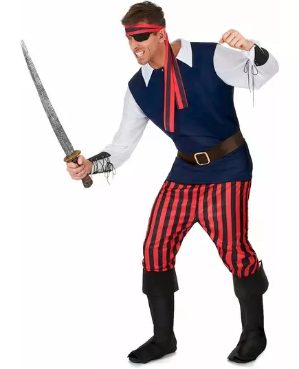 Men's Red and Black Striped Pirate Costume, Size: X-Large, image 2