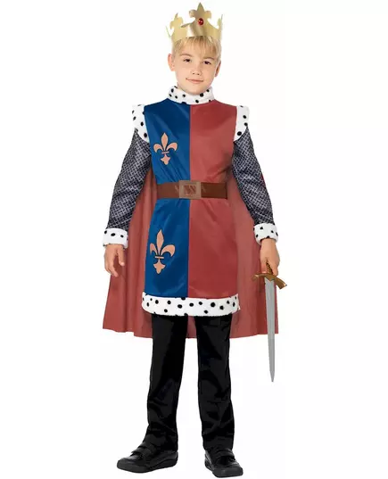 Medieval king costume for boys, Size: 7-9 years (130/143 cm), image 2