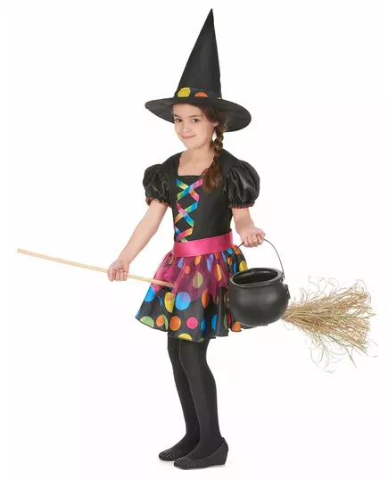 Girls' colorful polka dot witch costume, Size: 10-12 years(130-140 cm), image 2