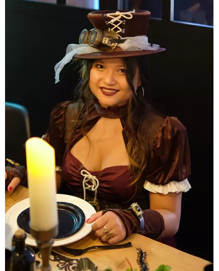 Burgunderfarget steampunk-kostyme til kvinner, Størrelse: X-Small (36/38), bilde 2