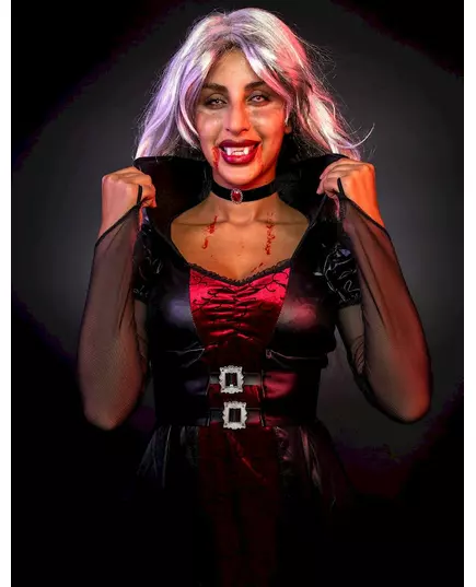Red vampire costume for women for Halloween, Size: Large (42/44), image 2