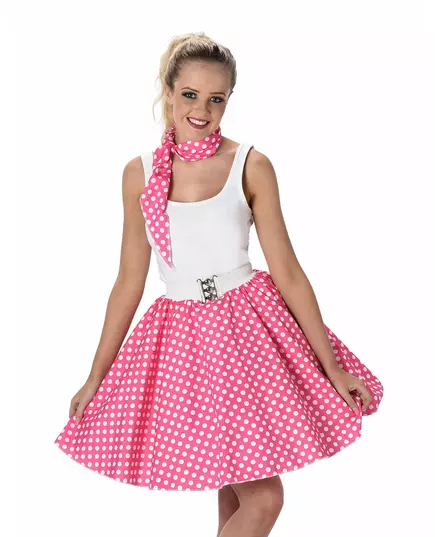 Women's pink polka dot 50s costume, Size: Large, image 2
