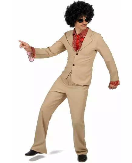 Beige Frynsete Discokostyme for Menn, Størrelse: Medium, bilde 2
