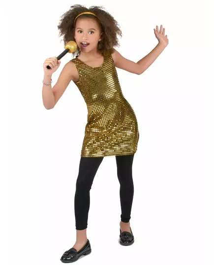 Gold sequin disco costume for girls, Size: 10-12 years (L), image 2