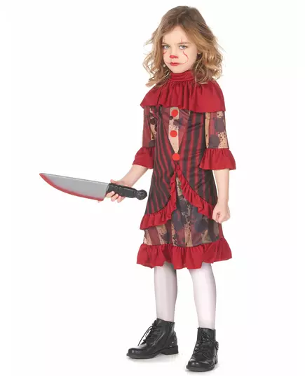 Red terrifying clown costume for girls, Size: 7-9 years (120-130 cm), image 2