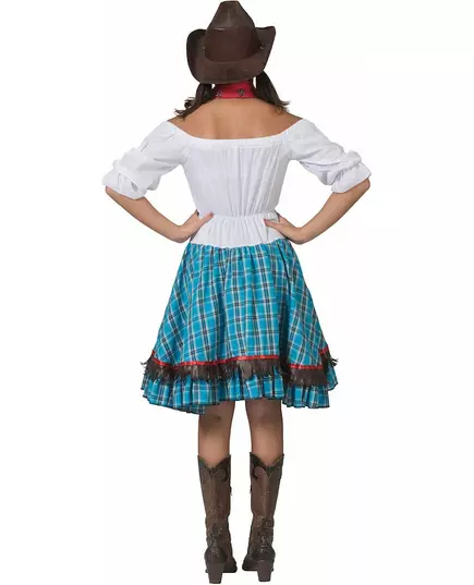Blå rutete cowgirl-kostyme for kvinner, Størrelse: X-Small, bilde 2
