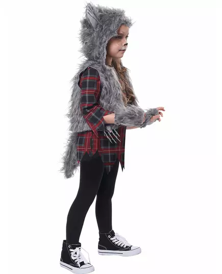 Deluxe grått varulvkostyme til jenter, Størrelse: 4–6 år (116 cm), bilde 2
