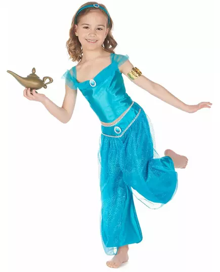 Blue oriental princess costume for girls, Size: 7-9 years (120-130 cm), image 2