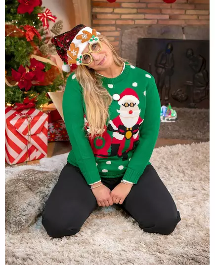 Green Christmas sweater with biker Santa, Size: Medium/Large, image 2
