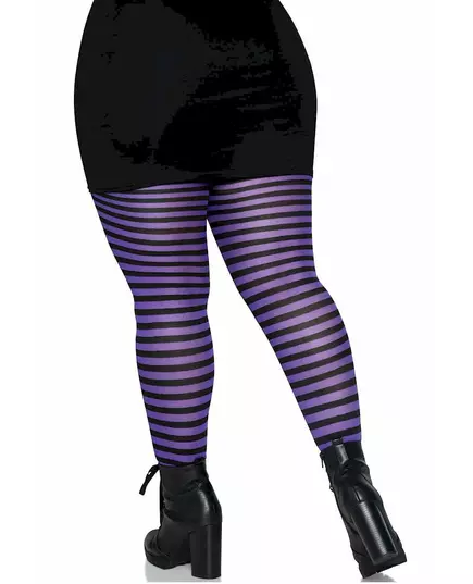 Plus size women's black and purple striped tights, Size: XXX-Large/XXXX-Large (54-58), image 2