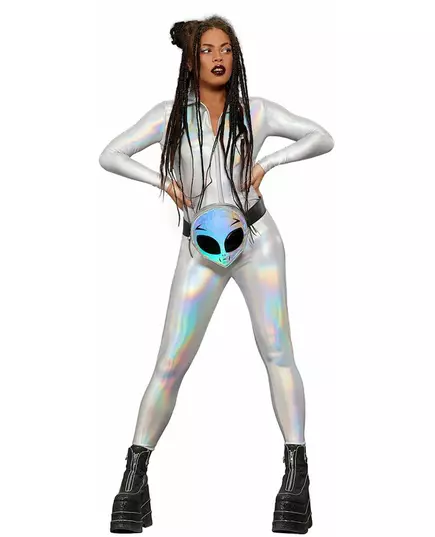 Skinnende holografisk jumpsuit til dame, Størrelse: X-Small, bilde 2