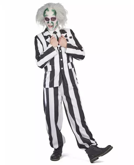 Men's Black and White Striped Ghost Costume, Size: Medium (48-50), image 2