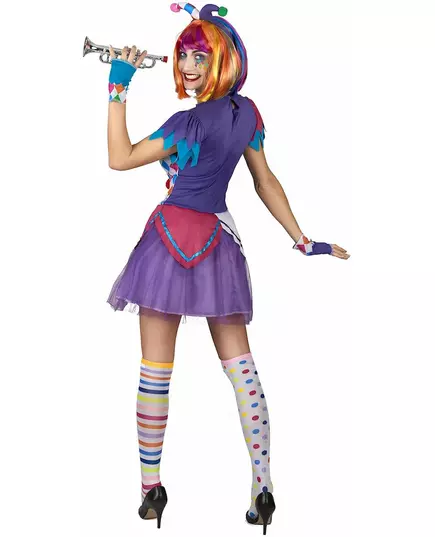 Harlequin costume with colorful pompoms for women, Size: Medium, image 3