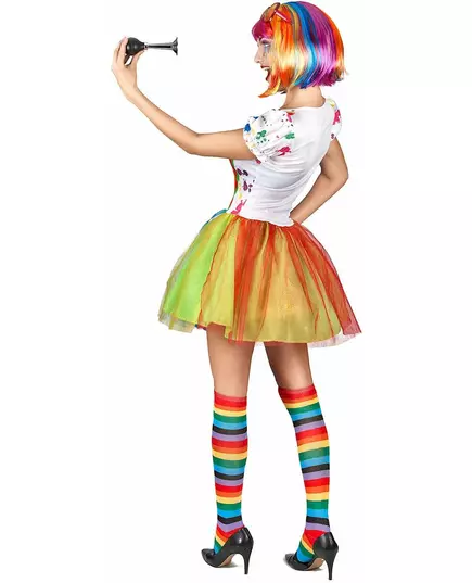 Women's multicolored paint clown costume, Size: Medium, image 3