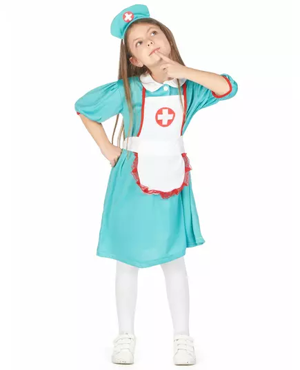 Green nurse costume for girls, Size: 10-12 years (130-140 cm), image 3