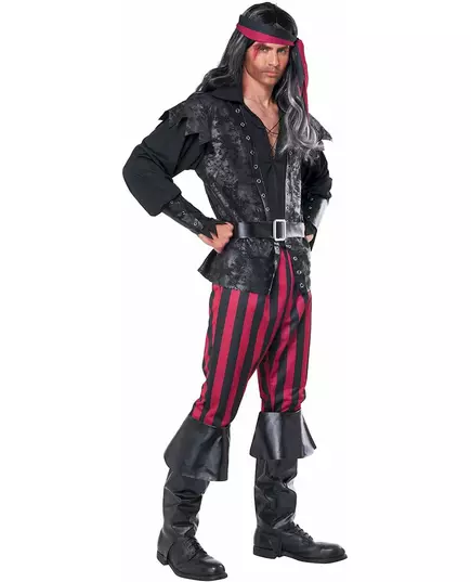 Stripete piratkostyme for menn, Størrelse: X-Large, bilde 3