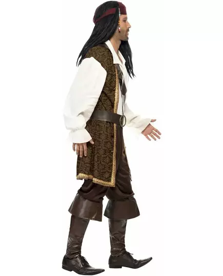 Brown pirate costume for men, Size: Large, image 3