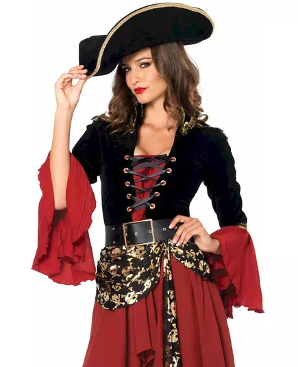 Women's pirate costume with gold patterns, Size: Medium (40-42), image 3