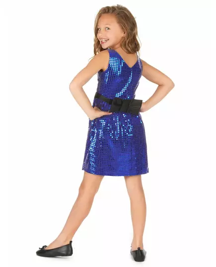 Girls' blue sequin disco dress with big bow, Size: 6-7 years(M), image 3