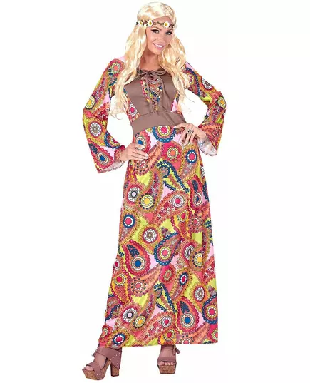 Women's multi-colored hippie long dress costume, Size: X-Large, image 3