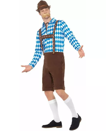 Blue and brown Bavarian costume for adults, Size: X-Large, image 3
